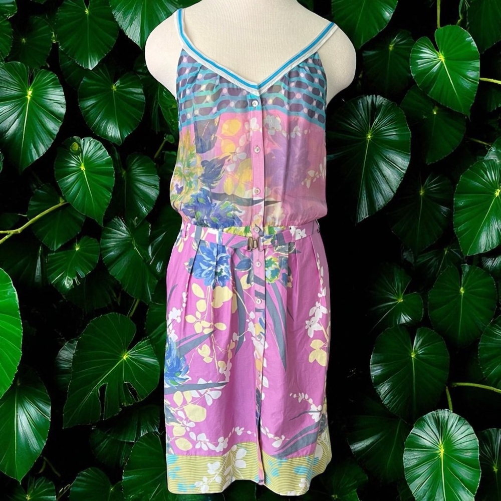 SCHUMACHER Sz Med 100% Silk Sleeveless Dress Pockets Button Front Designer